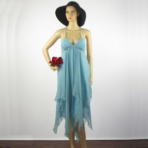 BCBG Max Azria Woven Dress Sz 0 Silk Blue Marine